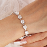Platinum 24 ct tw Cushion Lab Diamond 4 Claw Prong Bakset Station Bracelet