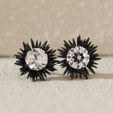 14K Gold with Black Rhodium Plated 2 ct tw Old European Cut Lab Dimaond Sea Urchin Nature-Inspired Stud Earrings