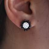 14K Gold with Black Rhodium Plated 2 ct tw Old European Cut Lab Dimaond Sea Urchin Nature-Inspired Stud Earrings