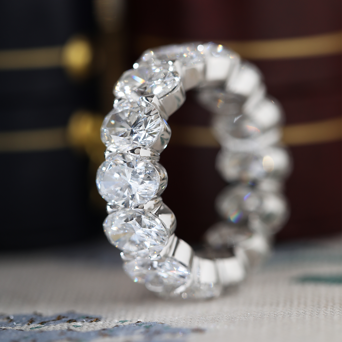 14K White Gold 7*5mm Oval Cut Lab Diamond Eternity Ring