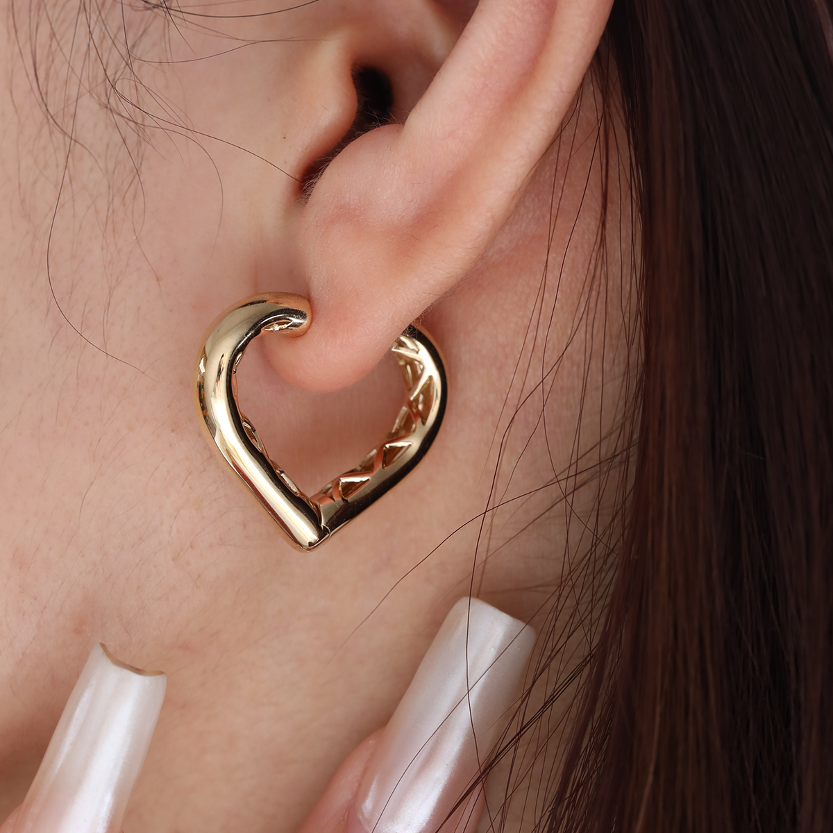 14K Yellow Gold Heart Shaped Huggie Earrings