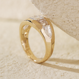 14K Yellow Gold 1ct Emerald Cut Lab Diamond 5 Stone Bezel Ring with Tapered Step Cut Cut and Bullet Cut Side-stones