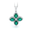 Platinum Oval Cut Lab Colombian Emerald Four-leaf Clover Lab Diamond Halo Necklace