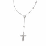 14K White Gold Round Lab Diamond Cross Necklace